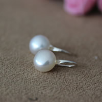 Freshwater Pearl Stud Earring, brass earring hook, Button, natural, white, 8-9mm, US Ring 