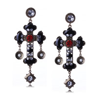 Fashion Statement Earring, Zinc Alloy, stainless steel post pin, Cross, antique gold color plated, enamel & with rhinestone, nickel, lead & cadmium free, 96mm 