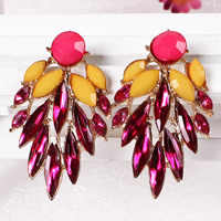 Fashion Statement Earring, Zinc Alloy, with Resin, stainless steel post pin, gold color plated, with acrylic rhinestone, nickel, lead & cadmium free 