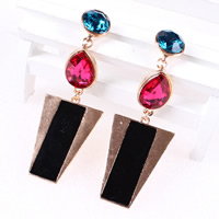Fashion Statement Earring, Zinc Alloy, with Glass, stainless steel post pin, Trapezium, gold color plated, enamel & faceted, nickel, lead & cadmium free 