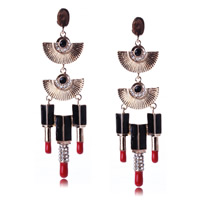 Fashion Statement Earring, Zinc Alloy, stainless steel post pin, gold color plated, enamel & with rhinestone, nickel, lead & cadmium free, 102mm 