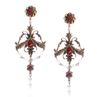 Zinc Alloy Rhinestone Drop Earring, stainless steel post pin, antique gold color plated, with rhinestone, nickel, lead & cadmium free 