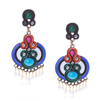 Fashion Statement Earring, Zinc Alloy, with Resin, stainless steel post pin, antique gold color plated, enamel & with rhinestone, nickel, lead & cadmium free 