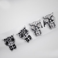 Titanium Steel Stud Earring, Owl, with rhinestone & blacken 