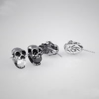 Titanium Steel Stud Earring, Skull, with rhinestone & blacken 