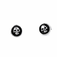 Titanium Steel Stud Earring, Skull, blacken, 7.50mm 