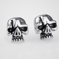 Titanium Steel Stud Earring, Skull, blacken 