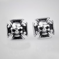 Titanium Steel Stud Earring, Skull Cross, blacken 