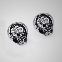 Titanium Steel Stud Earring, Skull, with rhinestone & blacken 