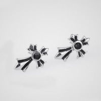 Titanium Steel Stud Earring, fleur-de-lis cross, with rhinestone & blacken 