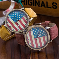 Women Wrist Watch, Zinc Alloy, with Canvas & Glass, Chinese movement, plated, united states flag pattern & adjustable 40mm, 19mm Approx 9.4 Inch 