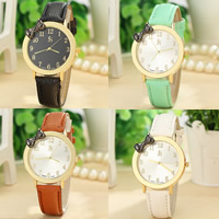 Bracelets de montre pour femmes, alliage de zinc, avec cuir PU & verre, mouvement chinoise, Placage, réglable, plus de couleurs à choisir, 40mm, 17mm Environ 9.4 pouce, Vendu par PC