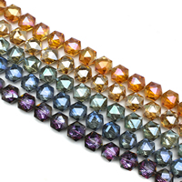 Mode Kristall Perlen, Sechseck, bunte Farbe plattiert, facettierte, mehrere Farben vorhanden, 16x16x8mm, Bohrung:ca. 1mm, Länge:ca. 24 ZollInch, ca. 40PCs/Strang, verkauft von Strang