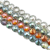 Flache runde Kristall Perlen, bunte Farbe plattiert, facettierte, mehrere Farben vorhanden, 18x10mm, Bohrung:ca. 1mm, Länge:ca. 24 ZollInch, ca. 35PCs/Strang, verkauft von Strang