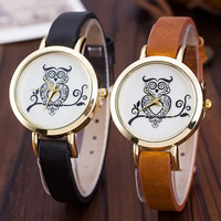 Bracelets de montre pour femmes, alliage de zinc, avec cuir de peau de vache & verre, mouvement chinoise, Placage de couleur d'or, réglable, plus de couleurs à choisir, 25mm, 12mm Environ 8.7 pouce, Vendu par PC