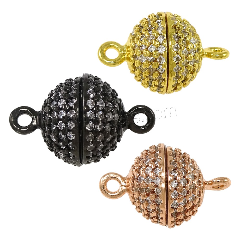 Brass Magnetic Clasp, Round, plated, different size for choice & micro pave cubic zirconia & single-strand, more colors for choice, Hole:Approx 1.5mm, Sold By PC