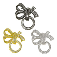 Brass Fold Over Clasp, Bowknot, plated, micro pave cubic zirconia Approx 1.5mm 