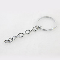 Zinc Alloy Key Split Ring, Donut, chrome plated, with extender chain 