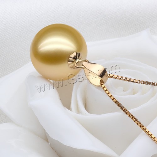 Golden South Sea Pearl Pendant, with Brass, Round, natural, different size for choice, Hole:Approx 2-7mm, Sold By PC