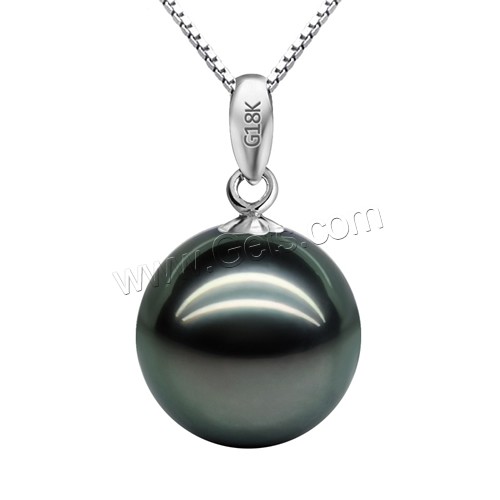 Perles de Tahiti Pendentif, avec laiton, Rond, naturel, normes différentes pour le choix, noire, Trou:Environ 2-7mm, Vendu par PC