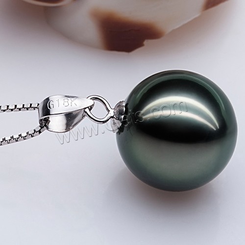 Perles de Tahiti Pendentif, avec laiton, Rond, naturel, normes différentes pour le choix, noire, Trou:Environ 2-7mm, Vendu par PC