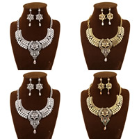 Rhinestone Zinc Alloy Jewelry Set, earring & necklace, with iron chain & Crystal, stainless steel post pin, with 8cm extender chain, Flower, plated, twist oval chain & faceted & with rhinestone nickel, lead & cadmium free, 70mm, 110mm Approx 16.5 Inch 
