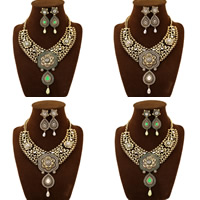 Rhinestone Zinc Alloy Jewelry Set, earring & necklace, with iron chain & Acrylic, stainless steel post pin, with 7.5cm extender chain, Teardrop, plated, twist oval chain & faceted & with rhinestone nickel, lead & cadmium free, 75mm, 120mm Approx 16.5 Inch 