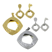 Fashion Stainless Steel Jewelry Sets, pendant & earring, Rhombus, plated 45mm  Approx 
