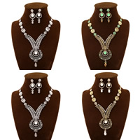 Rhinestone Zinc Alloy Jewelry Set, earring & necklace, with iron chain & Acrylic, stainless steel post pin, with 7.5cm extender chain, plated, rhombus chain & enamel & faceted & with rhinestone nickel, lead & cadmium free, 55mm, 135mm Approx 18 Inch 