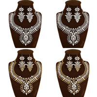 Rhinestone Zinc Alloy Jewelry Set, earring & necklace, with iron chain & Crystal, brass earring hook, with 11cm extender chain, plated, twist oval chain & faceted & with rhinestone nickel, lead & cadmium free 110mm Approx 17.5 Inch 