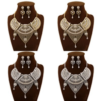 Rhinestone Zinc Alloy Jewelry Set, earring & necklace, with iron chain & Crystal, stainless steel post pin, with 8cm extender chain, plated, twist oval chain & faceted & with rhinestone nickel, lead & cadmium free, 65mm, 130mm Approx 15.5 Inch 