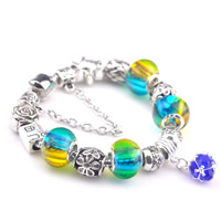 Zinc Alloy European Bracelets, with brass chain & Lampwork, Round, plated & faceted & with rhinestone, nickel, lead & cadmium free, 180-200mm 