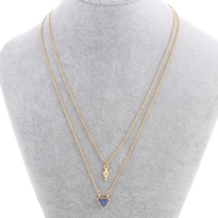Fashion Multi Layer Necklace, Zinc Alloy, with iron chain & Resin, with 6.5cm extender chain, Triangle, gold color plated, oval chain & , nickel, lead & cadmium free - Approx 16.5 Inch 