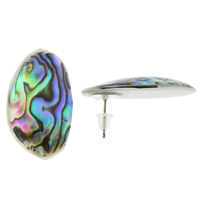 Abalone Shell Earring, with rubber earnut, brass post pin, Flat Oval, platinum color plated, natural 