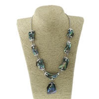 Abalone Shell Necklace, Brass, with Abalone Shell, platinum color plated, natural & twist oval chain Approx 20 Inch 