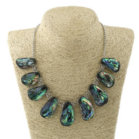 Shell Necklace, Brass, with Black Shell & Abalone Shell, platinum color plated, natural & twist oval chain 10- Approx 18 Inch 