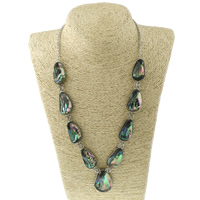 Shell Necklace, Brass, with Black Shell & Abalone Shell, platinum color plated, natural & twist oval chain Approx 24 Inch 