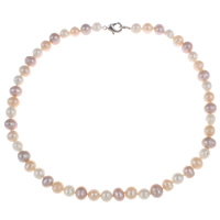 Natural Freshwater Pearl Necklace, brass clasp, Potato  multi-colored, 8-9mm 