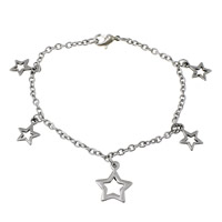 Stainless Steel Charm Bracelet, Star, oval chain, original color Approx 8 Inch 