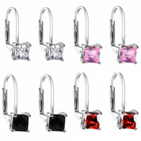 Cubic Zircon Brass Earring, Square, platinum plated, with cubic zirconia nickel, lead & cadmium free, 6mm 