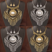 Vintage Coin Statement Jewelry Set, Zinc Alloy, earring & necklace, with iron chain & Glass, with 5cm extender chain, plated, twist oval chain & faceted & with rhinestone nickel, lead & cadmium free 12mm Approx 17.5 Inch 