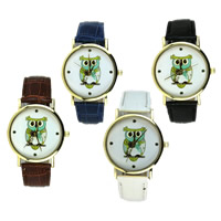 Bracelets de montre pour femmes, alliage de zinc, avec cuir PU & verre, mouvement chinoise, hibou, Placage, réglable, plus de couleurs à choisir 20mm Environ 9.1 pouce, Vendu par PC