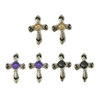 Stainless Steel Stud Earring, Sword Cross, with cubic zirconia & blacken 