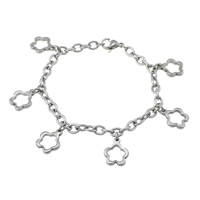 Stainless Steel Charm Bracelet, Flower, oval chain, original color  Approx 9 Inch 
