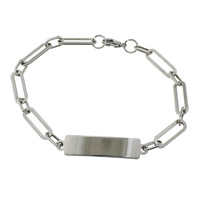 Stainless Steel ID Plate Bracelet, oval chain, original color Approx 8.5 Inch 