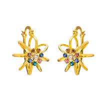 Gets® Jewelry Earring, Brass, Flower, 18K gold plated, micro pave cubic zirconia, nickel, lead & cadmium free 