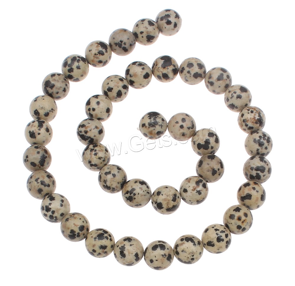 Dalmatinische Perlen, Dalmatiner, rund, natürlich, verschiedene Größen vorhanden, Bohrung:ca. 1mm, Länge:ca. 17 ZollInch, verkauft von Strang