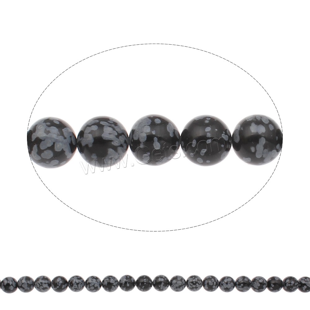 Schneeflocke Obsidian Perlen, rund, natürlich, verschiedene Größen vorhanden, Bohrung:ca. 1mm, Länge:ca. 17 ZollInch, verkauft von Strang