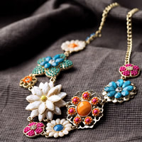 Fashion Statement Necklace, Zinc Alloy, with iron chain & Resin & Acrylic, Flower, gold color plated, twist oval chain & faceted & with rhinestone, multi-colored, nickel, lead & cadmium free, 57mm Approx 20.5 Inch 