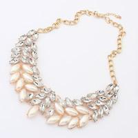 Fashion Statement Necklace, Zinc Alloy, with ABS Plastic Pearl & iron chain & Acrylic, with 5cm extender chain, gold color plated, twist oval chain & faceted, nickel, lead & cadmium free, 47mm Approx 19.5 Inch 